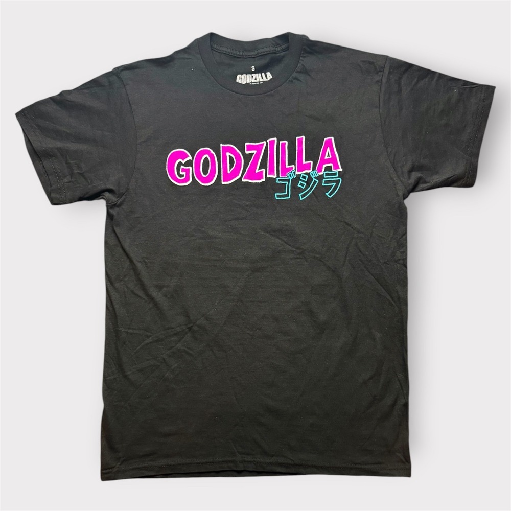 Godzilla Tokyo Cityscape Graphic T-Shirt Black Pink Teal Mens Small TOHO